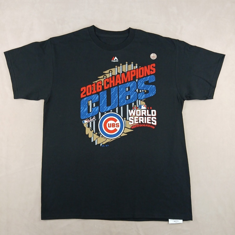 Majestic Large Chicago Cubs Mens T Shirt 2016 World Series‎ Champs 21x28